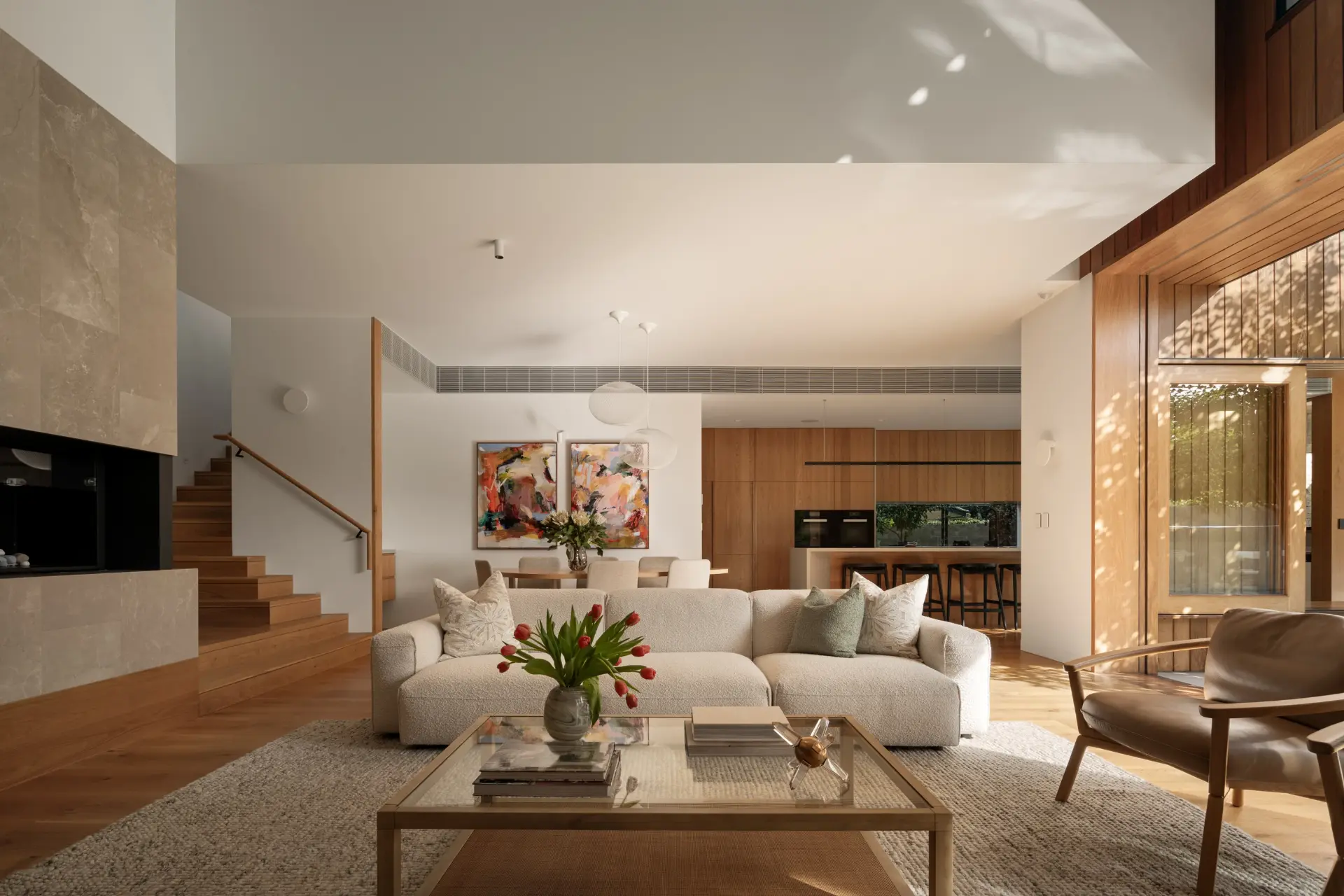 A refined interior living space with natural light